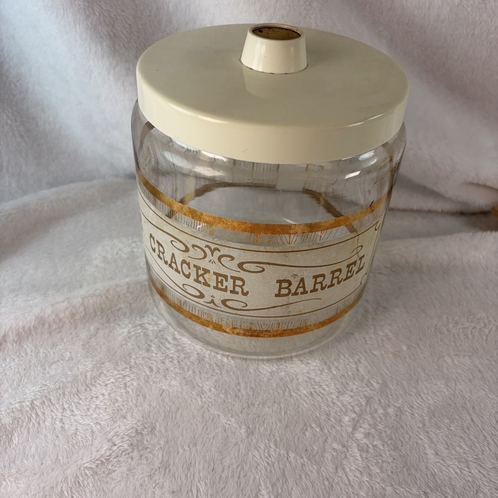 Vintage 60s Pyrex Glass "THE CRACKER BARREL" Cracker Warmer Jar MCM Canister EVC